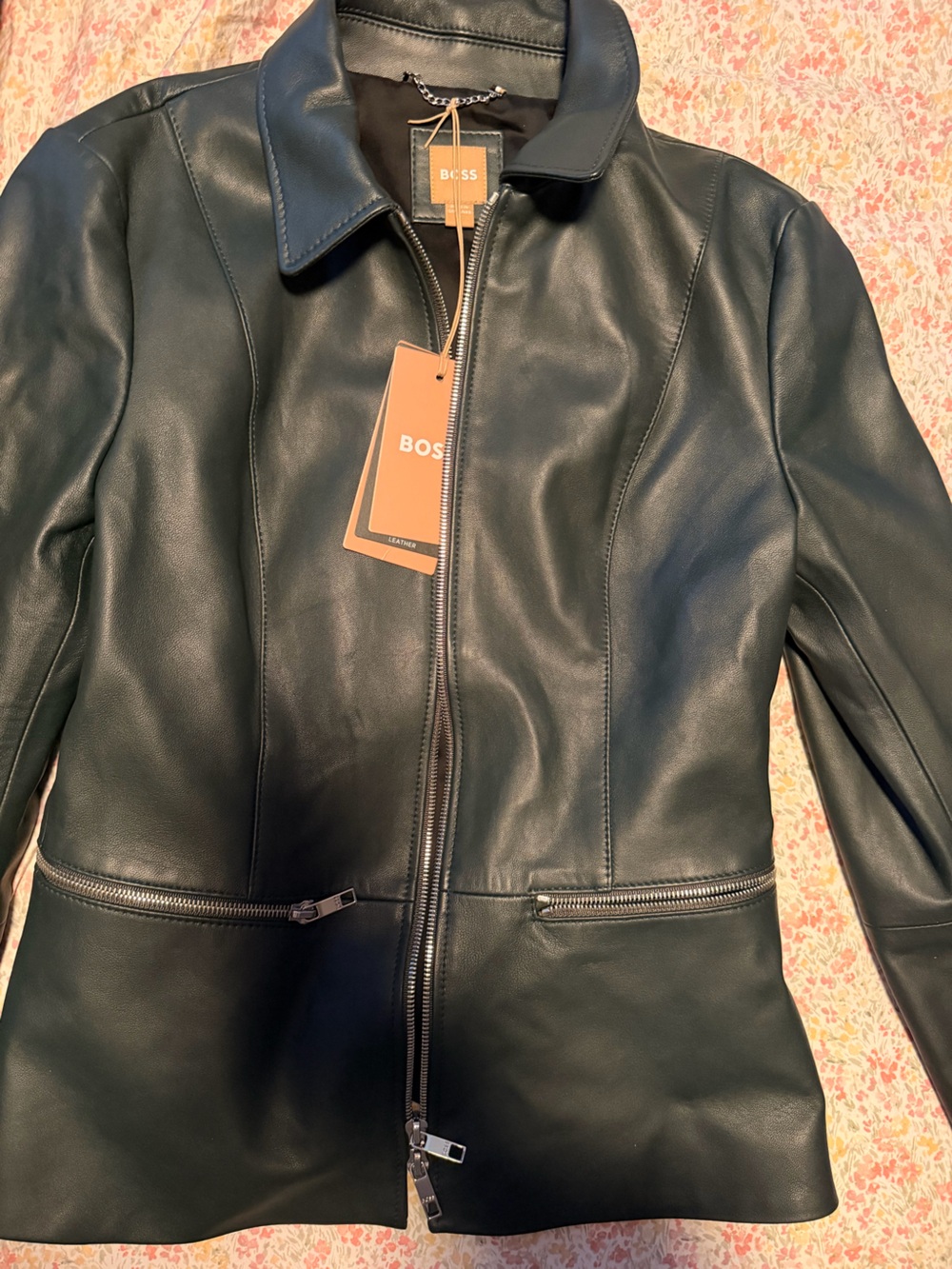 Women’s Green Leather Jacket Size 6- Hugo Boss